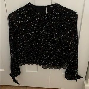 Black Zara Blouse with White Dots